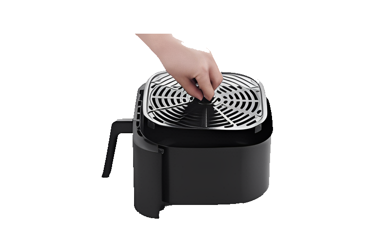 Double Air Fryer in Stainless Steel with digital display and non-stick pot and rack easy-to-clean