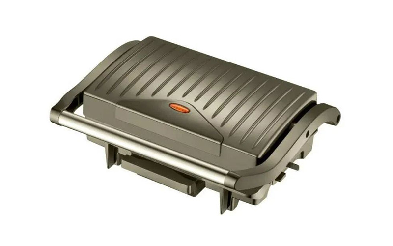 Stainless Steel Panini Grill Press with Non-Stick Coating & Safety Features GR-104