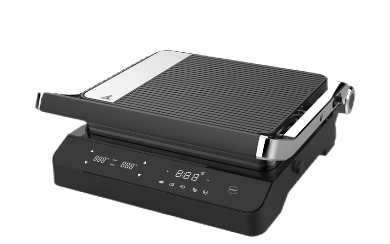 large electric griddle opens 180 degrees to fit any type or size of food digital display gr-285